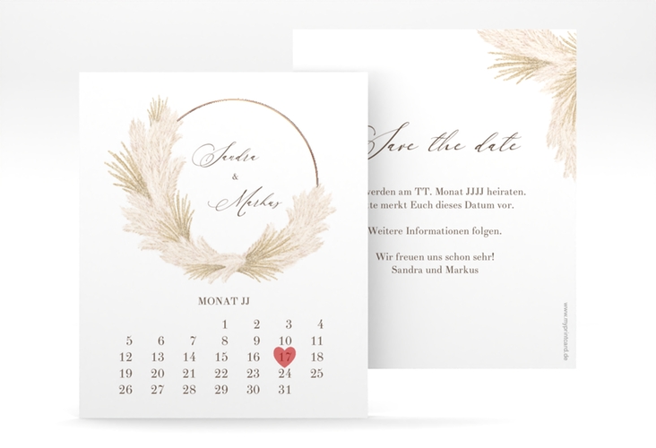 Save the Date-Kalenderblatt Pumila Kalenderblatt-Karte rosegold