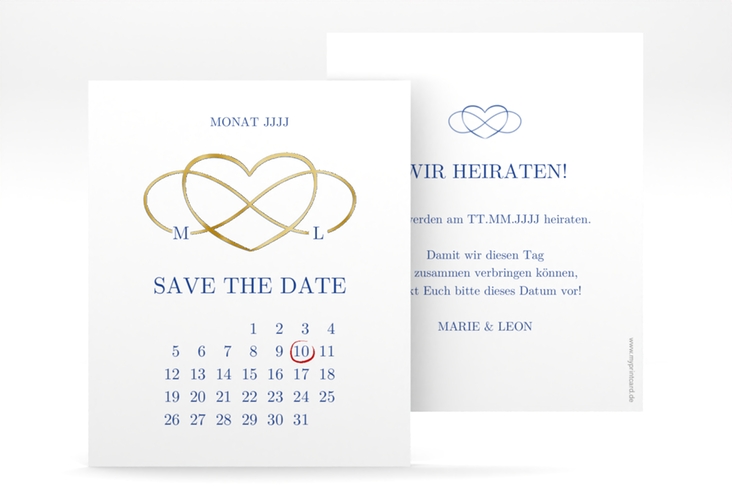 Save the Date-Kalenderblatt Infinity Kalenderblatt-Karte gold