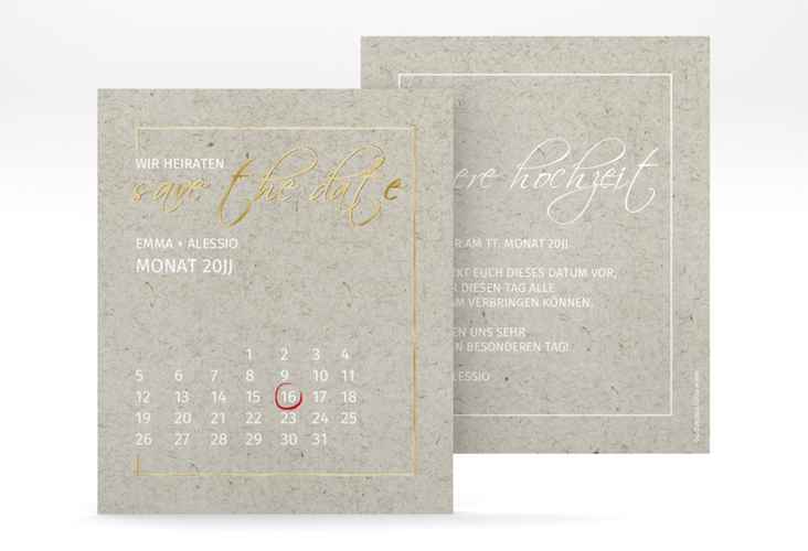 Save the Date-Kalenderblatt Simple Line Kalenderblatt-Karte gold