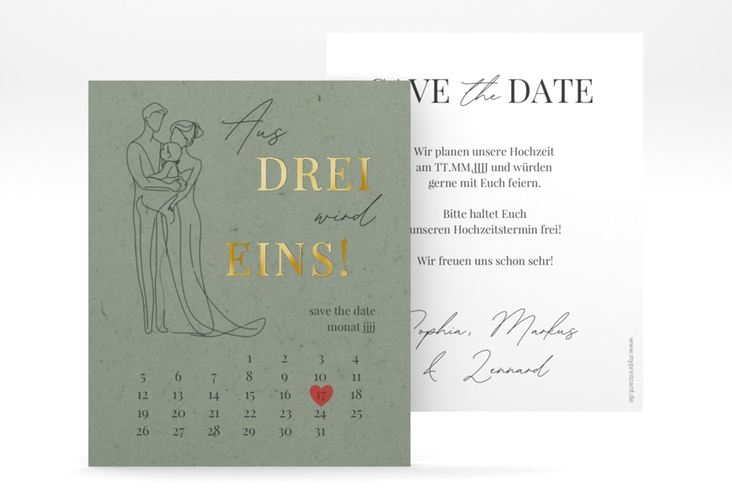 Save the Date-Kalenderblatt Vereint Kalenderblatt-Karte gold mit Folie