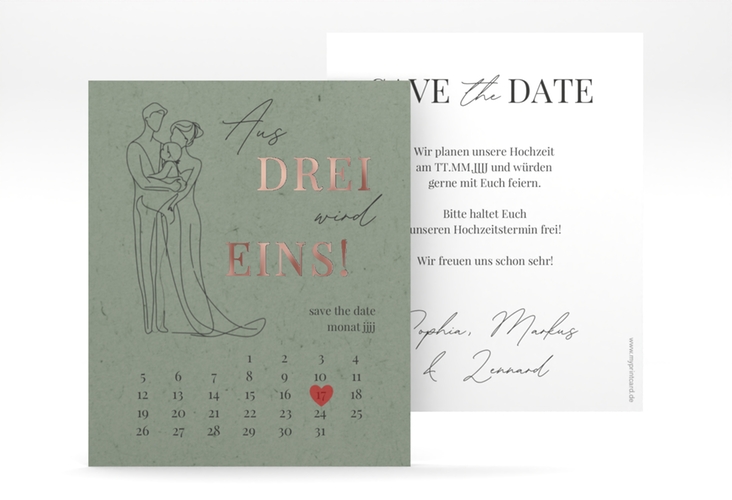 Save the Date-Kalenderblatt Vereint Kalenderblatt-Karte rosegold mit Folie