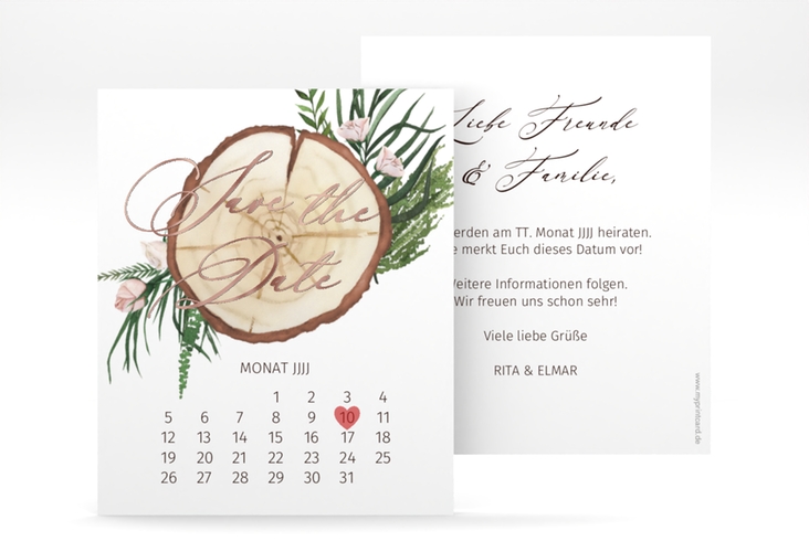 Save the Date-Kalenderblatt Woodland Kalenderblatt-Karte rosegold