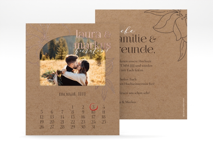 Save the Date-Kalenderblatt Alpenblume Kalenderblatt-Karte rosegold