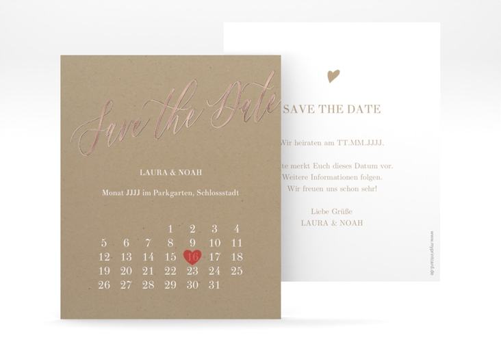 Save the Date-Kalenderblatt Kalligrafie Kalenderblatt-Karte rosegold