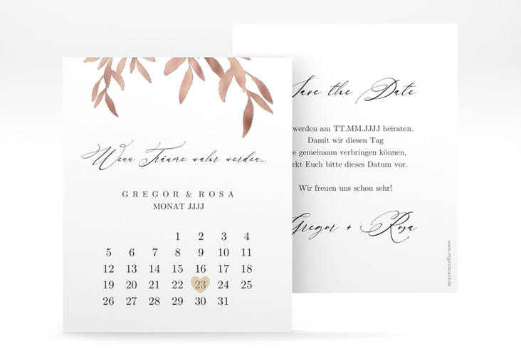 Save the Date-Kalenderblatt Demure Kalenderblatt-Karte rosegold