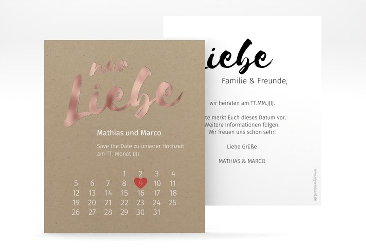 Save the Date-Kalenderblatt Message Kalenderblatt-Karte rosegold