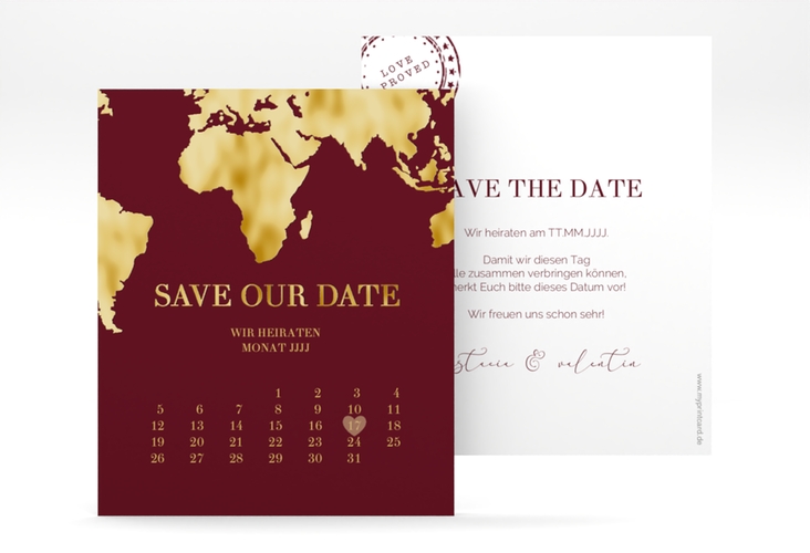 Save the Date-Kalenderblatt Traumziel Kalenderblatt-Karte gold im Reisepass-Design