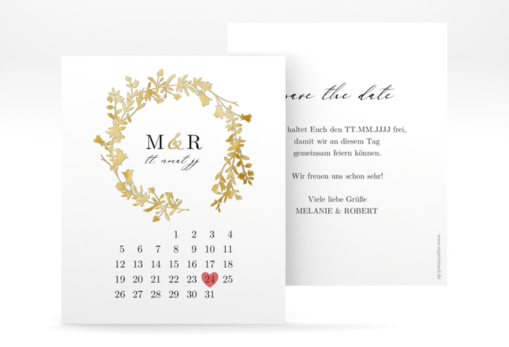 Save the Date-Kalenderblatt Filigree Kalenderblatt-Karte gold