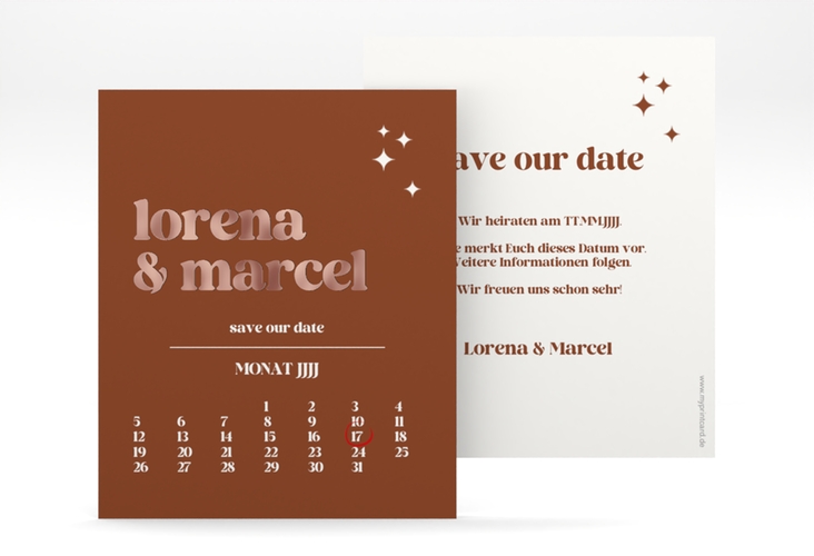 Save the Date-Kalenderblatt Retro Kalenderblatt-Karte rosegold