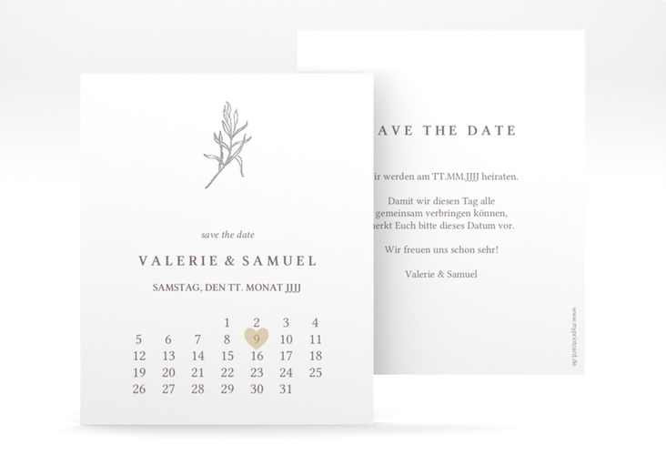 Save the Date-Kalenderblatt Ivy Kalenderblatt-Karte silber minimalistisch mit kleiner botanischer Illustration