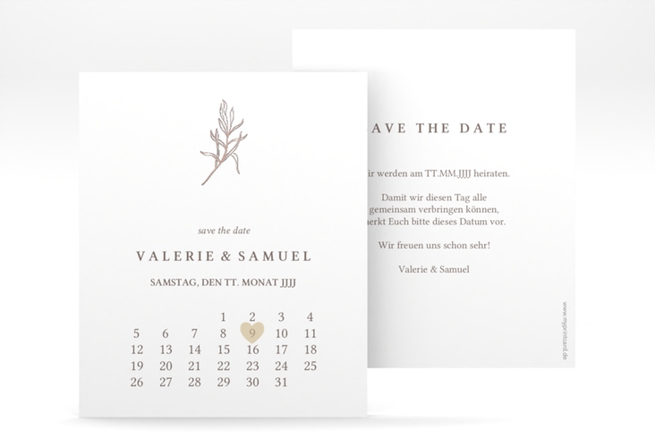 Save the Date-Kalenderblatt Ivy Kalenderblatt-Karte rosegold minimalistisch mit kleiner botanischer Illustration