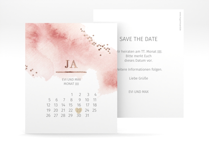 Save the Date-Kalenderblatt Pastell Kalenderblatt-Karte rosegold