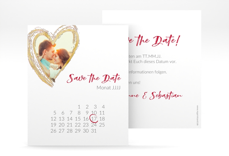 Save the Date-Kalenderblatt Liebe Kalenderblatt-Karte gold