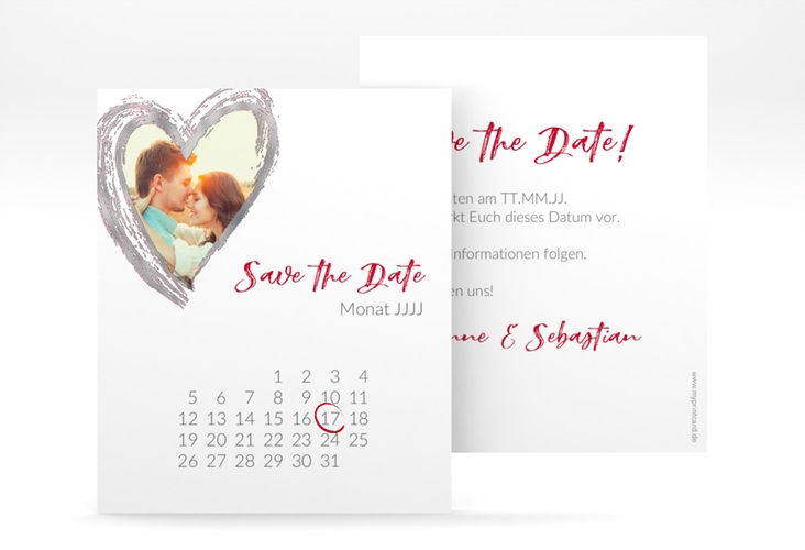 Save the Date-Kalenderblatt Liebe Kalenderblatt-Karte silber