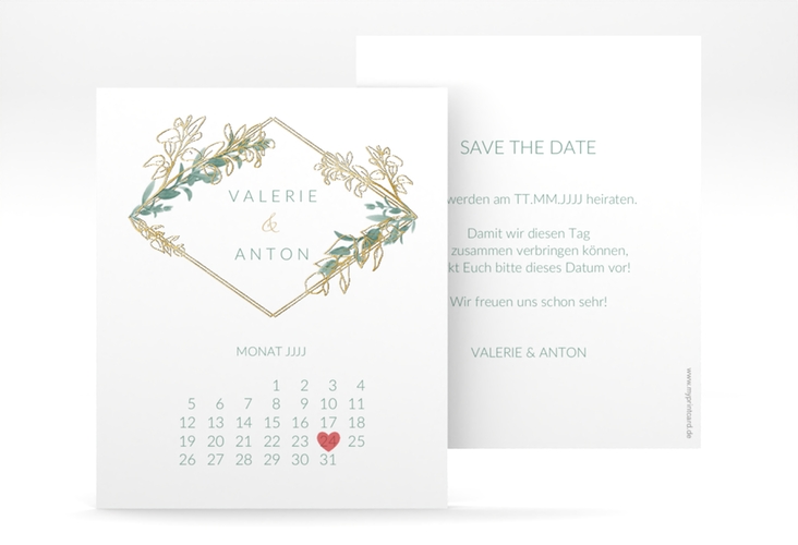 Save the Date-Kalenderblatt Verde Kalenderblatt-Karte gold