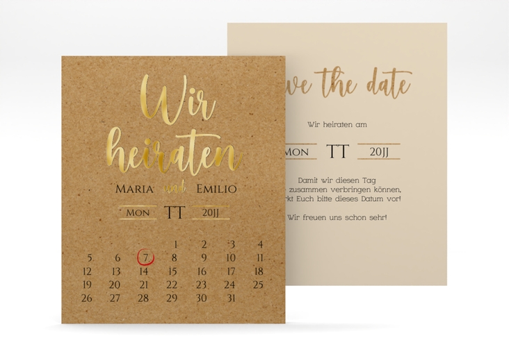 Save the Date-Kalenderblatt Noble Kalenderblatt-Karte gold mit elegantem Schriftzug