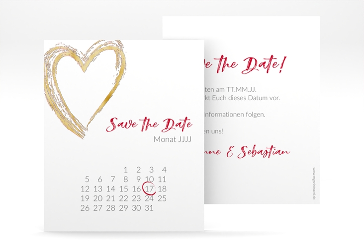 Save the Date-Kalenderblatt Liebe Kalenderblatt-Karte gold