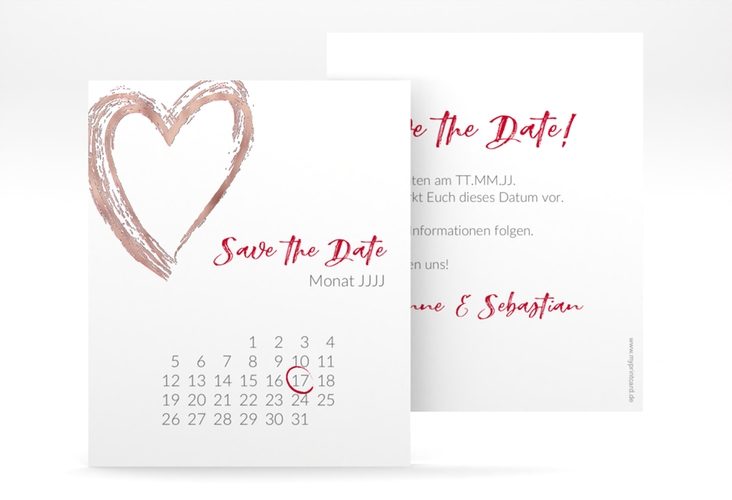 Save the Date-Kalenderblatt Liebe Kalenderblatt-Karte rosegold