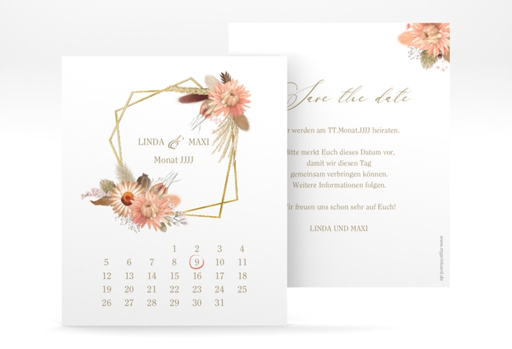 Save the Date-Kalenderblatt Strohblume Kalenderblatt-Karte gold