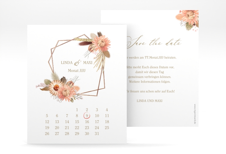 Save the Date-Kalenderblatt Strohblume Kalenderblatt-Karte rosegold