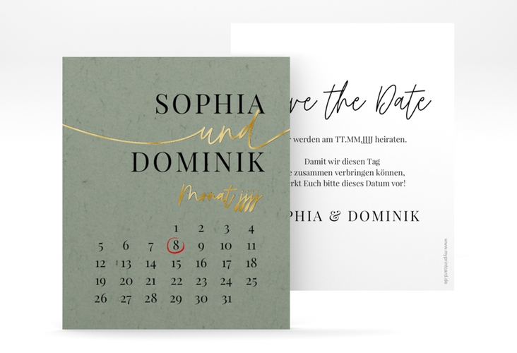 Save the Date-Kalenderblatt Easy Kalenderblatt-Karte gold im modernen minimalistischen Design