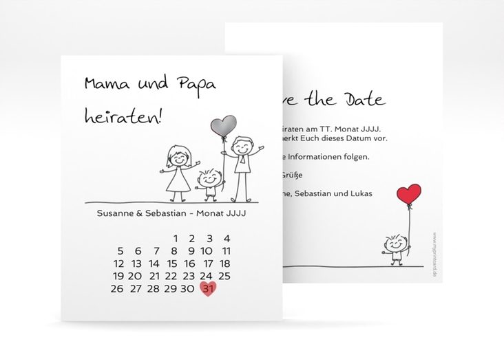 Save the Date-Kalenderblatt Family Kalenderblatt-Karte silber