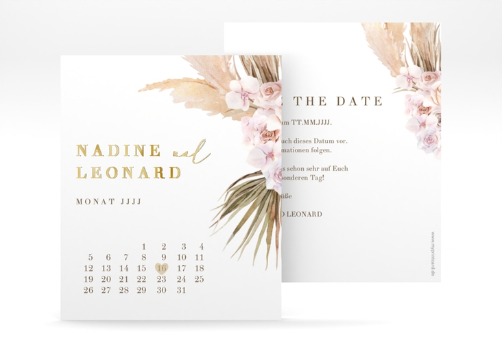 Save the Date-Kalenderblatt Nude Kalenderblatt-Karte gold