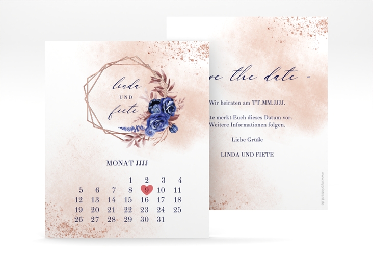 Save the Date-Kalenderblatt Saphir Kalenderblatt-Karte rosegold