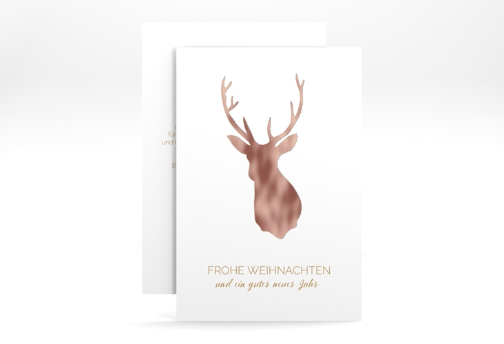 Geschäftliche Weihnachtskarte Deer A6 Karte hoch rosegold und weiß mit Hirsch