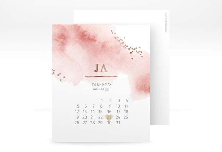 Save the Date-Kalenderblatt Pastell Kalenderblatt-Karte rosegold