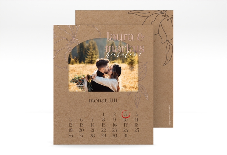 Save the Date-Kalenderblatt Alpenblume Kalenderblatt-Karte rosegold