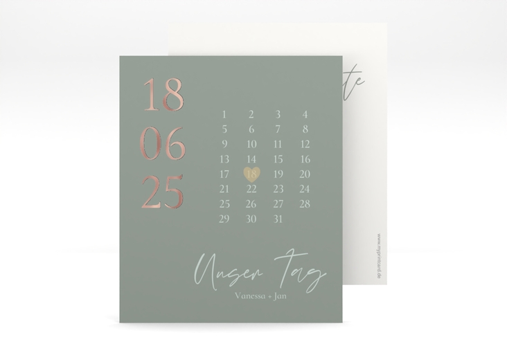 Save the Date-Kalenderblatt Day Kalenderblatt-Karte rosegold mit Datum im minimalistischen Design