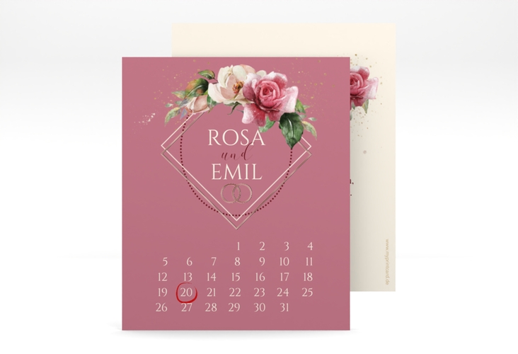 Save the Date-Kalenderblatt Rosenbogen Kalenderblatt-Karte rosegold