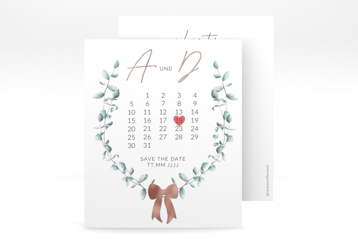 Save the Date-Kalenderblatt Eucalypt Bow Kalenderblatt-Karte rosegold