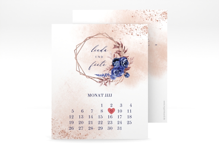 Save the Date-Kalenderblatt Saphir Kalenderblatt-Karte rosegold