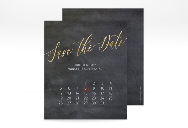 Save the Date-Kalenderblatt Chalkboard Kalenderblatt-Karte gold mit Folie