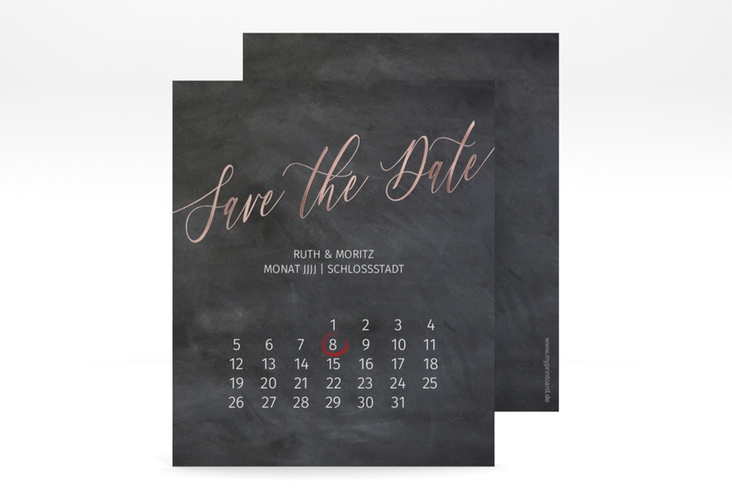 Save the Date-Kalenderblatt Chalkboard Kalenderblatt-Karte rosegold mit Folie