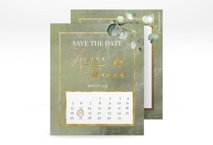 Save the Date-Kalenderblatt Jade Kalenderblatt-Karte gold