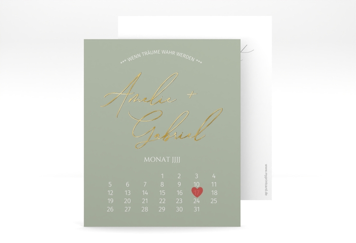 Save the Date-Kalenderblatt Federschrift Kalenderblatt-Karte gold in schlichtem Design mit Kalligrafie