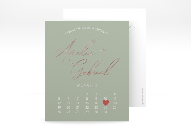 Save the Date-Kalenderblatt Federschrift Kalenderblatt-Karte rosegold in schlichtem Design mit Kalligrafie