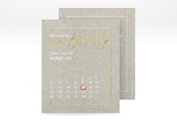 Save the Date-Kalenderblatt Simple Line Kalenderblatt-Karte gold