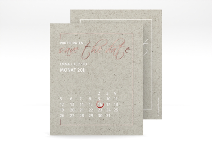 Save the Date-Kalenderblatt Simple Line Kalenderblatt-Karte rosegold