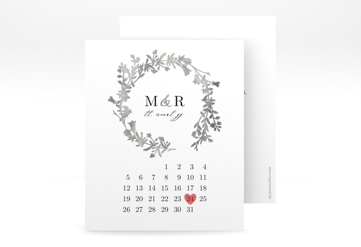 Save the Date-Kalenderblatt Filigree Kalenderblatt-Karte silber