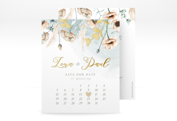 Save the Date-Kalenderblatt Anemone Kalenderblatt-Karte gold