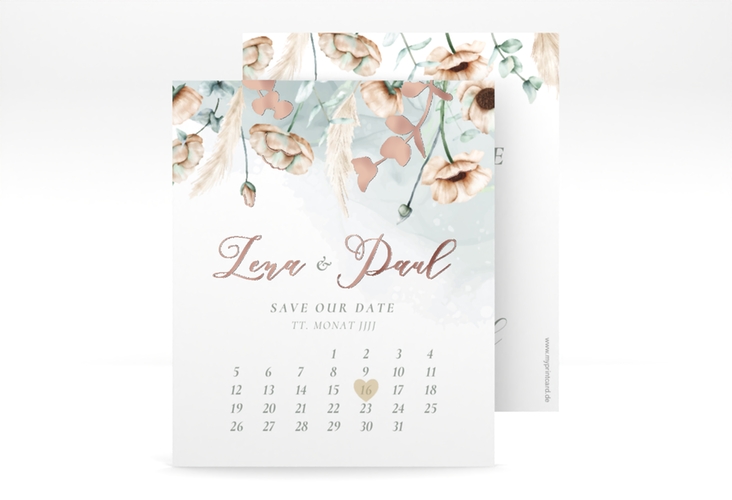 Save the Date-Kalenderblatt Anemone Kalenderblatt-Karte rosegold