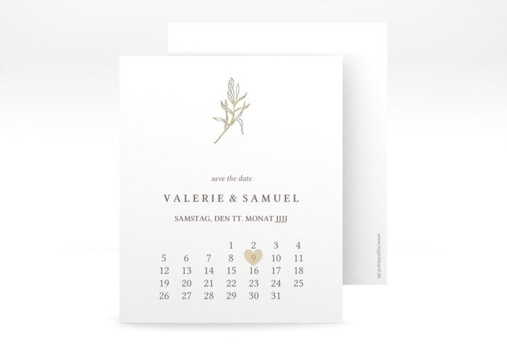 Save the Date-Kalenderblatt Ivy Kalenderblatt-Karte gold minimalistisch mit kleiner botanischer Illustration