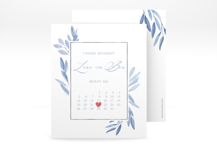 Save the Date-Kalenderblatt Classicblue Kalenderblatt-Karte silber