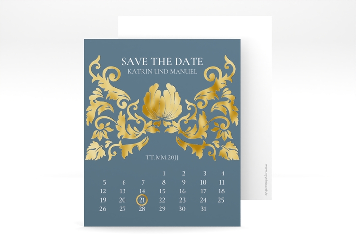 Save the Date-Kalenderblatt Royal Kalenderblatt-Karte gold mit barockem Blumen-Ornament