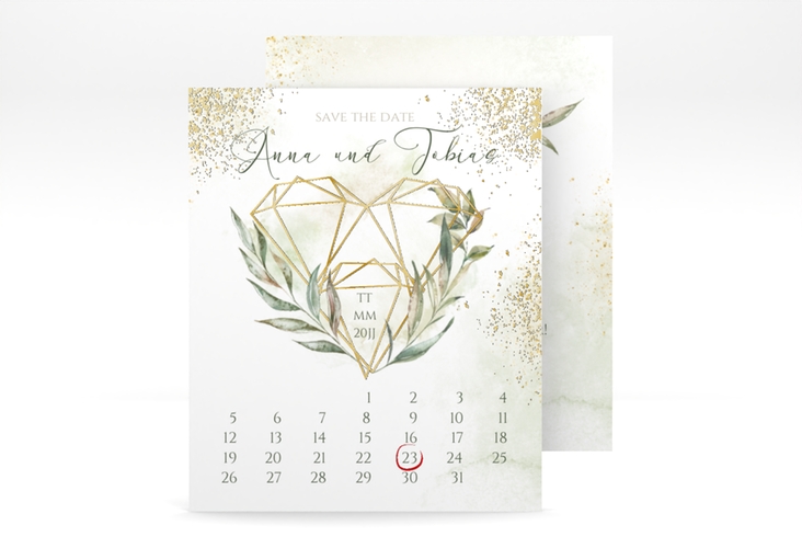 Save the Date-Kalenderblatt Heartfelt Kalenderblatt-Karte gold mit Diamanten im Geometric Design