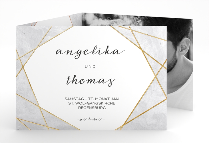 Hochzeitseinladung Asymmetry A6 Doppel-Klappkarte gold